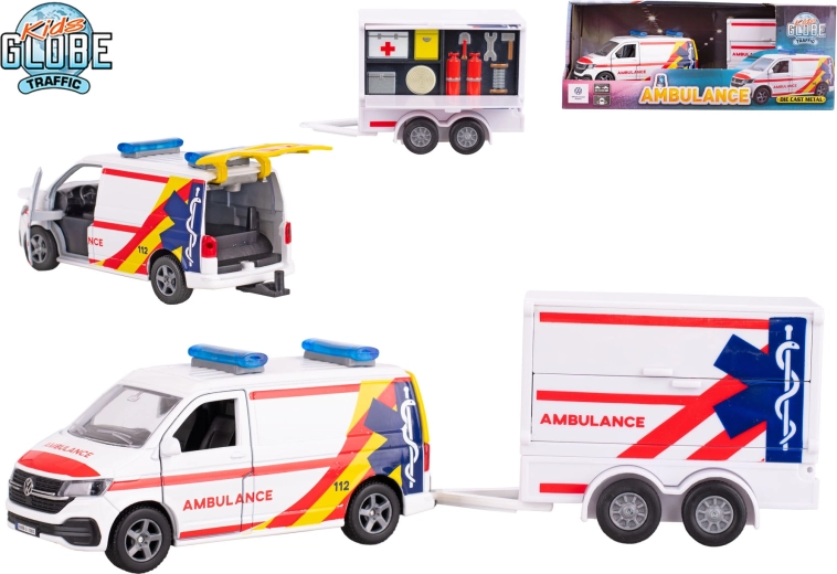 Kids Globe Traffic ambulancia VW Transporter con remolque 1:16