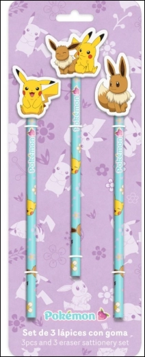 Pokémon set de tres lápices con topper de goma moldeado Flowers