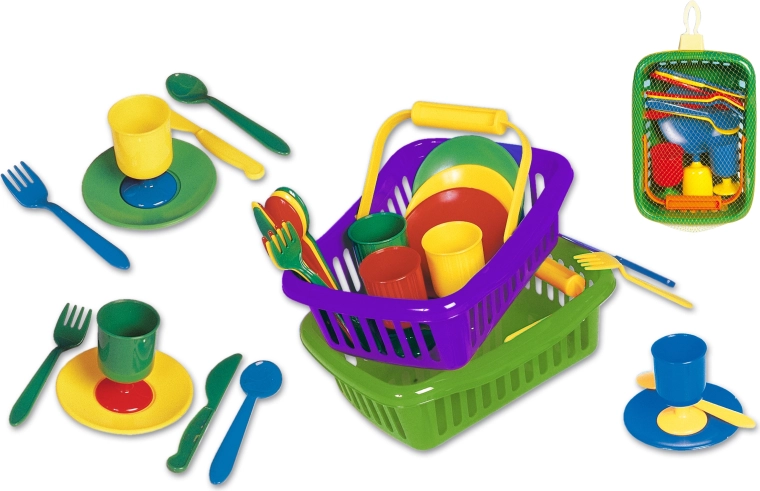 Set de vajilla de picnic en cestita – verde, 23 × 16 × 8 cm