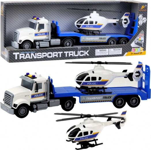 Camión tractor de transporte policial con helicóptero con luces y sonidos