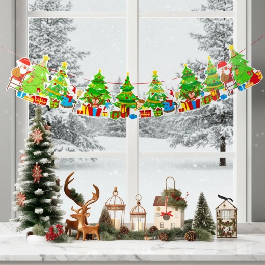 Guirnalda de papel navideña con árboles de Navidad