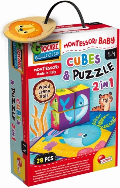 Cubos de madera Montessori y rompecabezas con animales