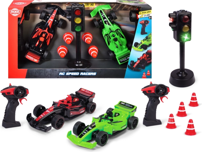Dickie RC Speed Racers – set de dos coches de carreras teledirigidos con señal luminosa y conos