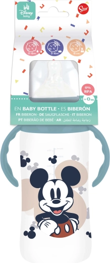 Biberón con asas MICKEY 360 ml con sistema anticólicos