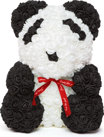 Panda de rosas con lazo rojo