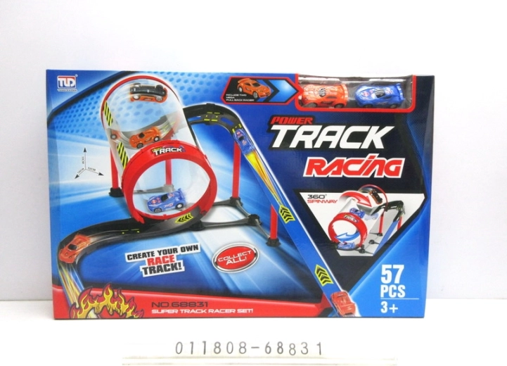 Pista de carreras con tubo y bucle, 57 piezas, 2 cochecitos con tracción de cuerda