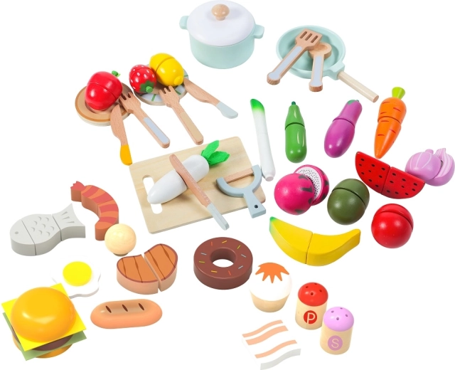 2Kids Toys set de alimentos de madera para cocina infantil (42 piezas)