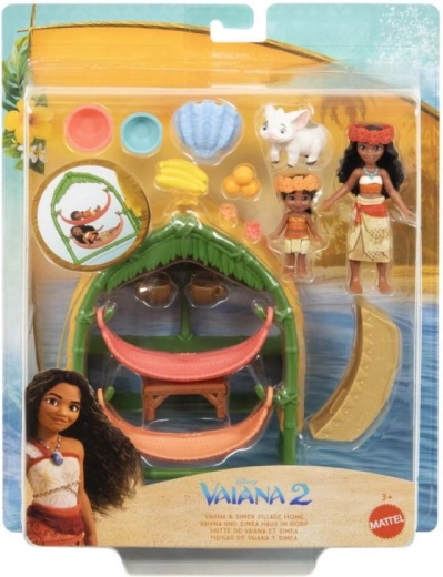 Set de juego con muñeca pequeña Vaiana y su hermana en el pueblito