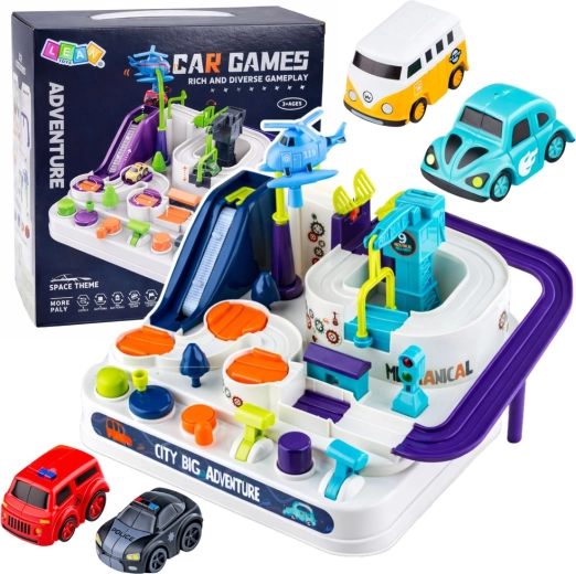Set interactivo de circuito urbano de obstáculos con aparcamiento y 4 coches
