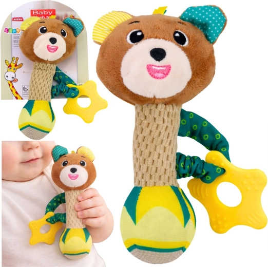 Sonajero de peluche en forma de osito con mordedor y pitido para bebés