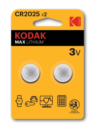 Pilas de botón de litio KODAK CR2025 3 V, 2 uds.