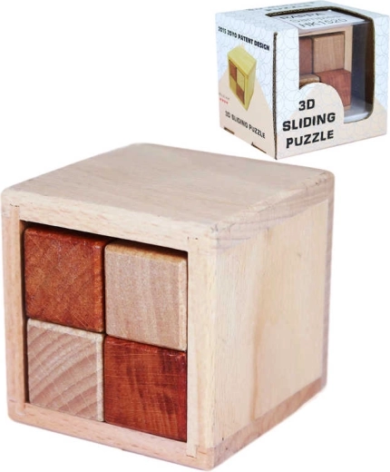 Rompecabezas 3D deslizante de madera en forma de cubo en caja de regalo - 1 pieza