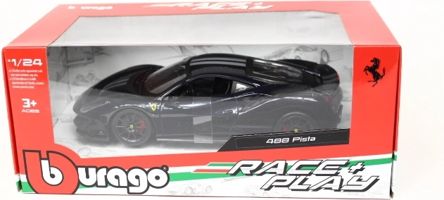 Bburago Ferrari 488 Pista azul con franjas plateadas 1:24