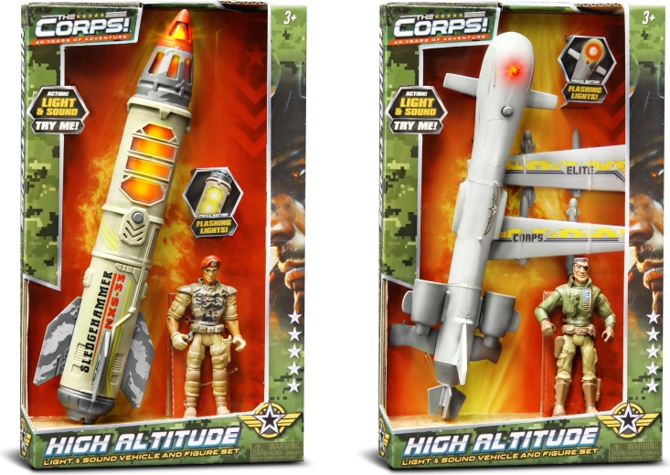 The Corps! set de juego militar con cohete o dron, efectos de luz y sonido