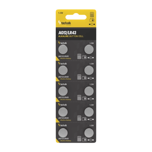 Pila de botón alcalina Technik Platinum AG12 / LR43 1,5 V, paquete de 10 uds.