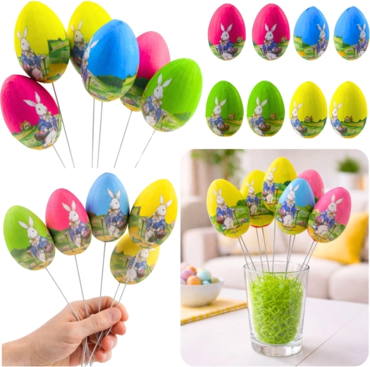 Huevos de Pascua en alambre con conejito y cestita - 6 unidades
