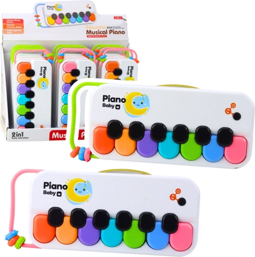 Pianito infantil interactivo con teclas de colores y asa con cuentas