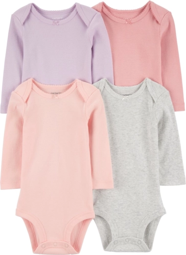 Body de niña Carter's de manga larga, morado/gris/rosa, 4 uds., talla 56
