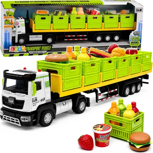 Camión de transporte infantil con remolque y alimentos con luces y sonidos 1:40