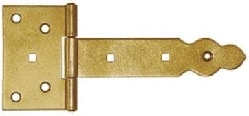 Bisagra decorativa para portón 150 × 90 × 35 mm, acero galvanizado amarillo