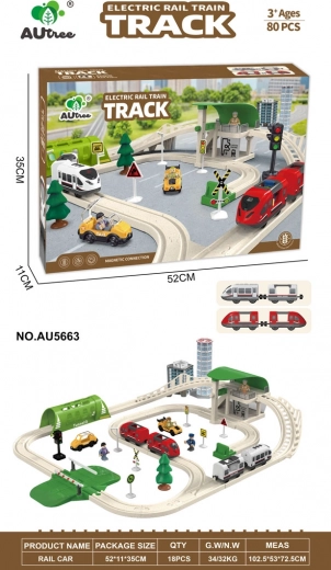 Circuito de tren urbano con luces y sonidos, 80 piezas