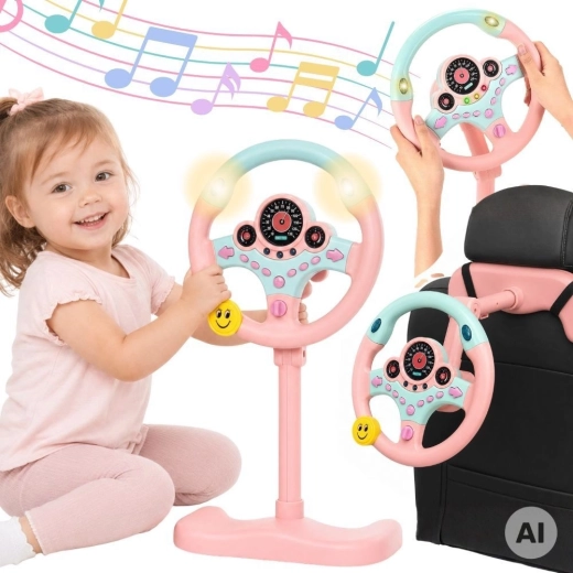 Volante infantil interactivo con luces rosa Woopie