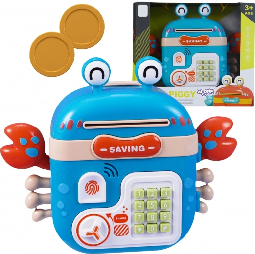 Hucha electrónica cangrejo con caja fuerte con PIN – WOOPIE, azul