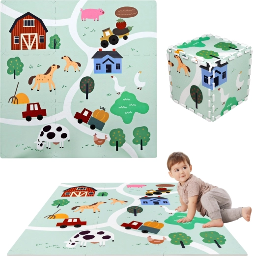 Alfombra de espuma para jugar 90 × 90 cm – puzzle resistente de espuma EVA, 9 piezas, granja HUMBI