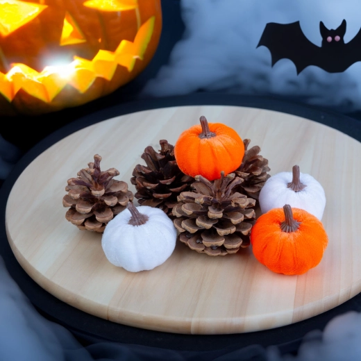 Decoración otoñal de calabazas y piñas, 8 unidades