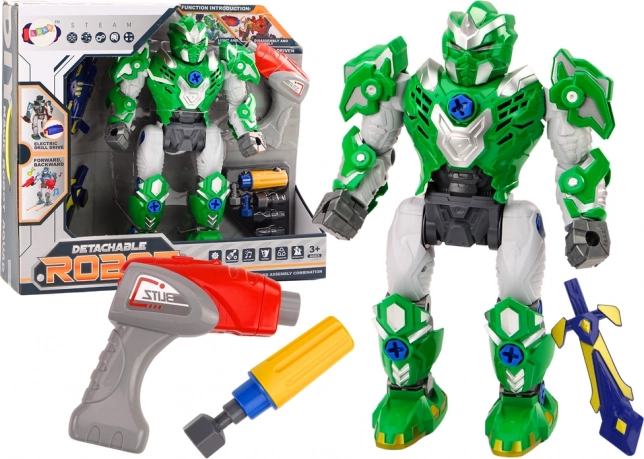 Robot desmontable con luces y sonidos – set verde con taladro y destornillador