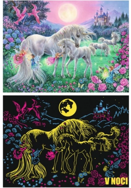 RAVENSBURGER puzzle luminoso de unicornios a la luz de la luna XXL, 100 piezas