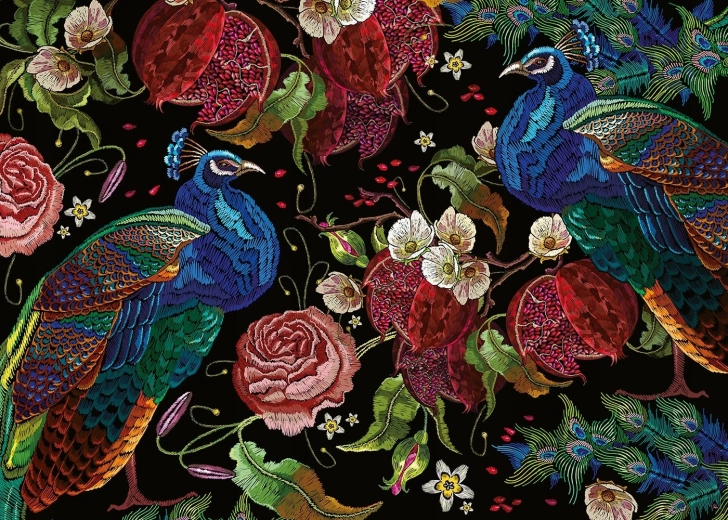 Puzle Jardín secreto: Pavos reales entre rosas 1000 piezas