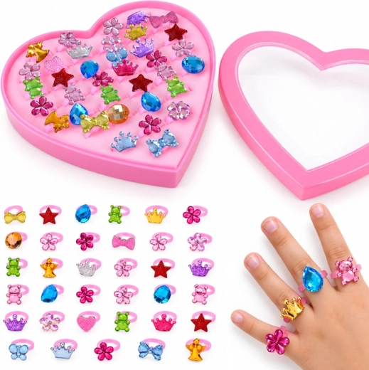 Set infantil de anillos en una caja con forma de corazón, 36 unidades