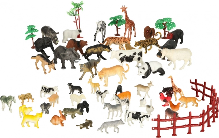 Set de figuras de animales para zoo y granja, 59 piezas en caja
