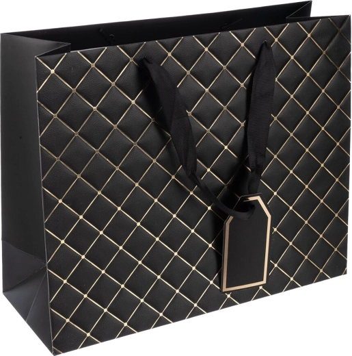 Bolsa de regalo de papel Quilt negra 32 × 12 × 26 cm