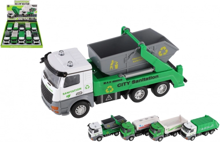 Camión de servicios de limpieza municipal metal/plástico 14 cm con retrofricción