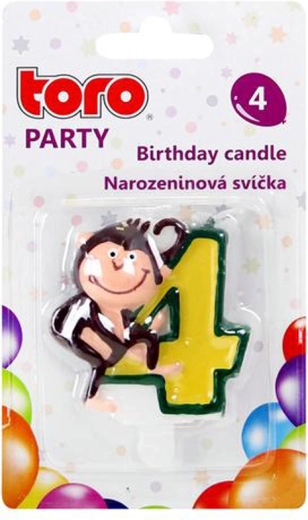 Vela de tarta con número 4 y monito TORO