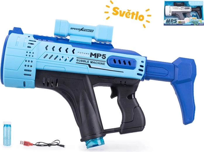 Pistola de pompas MP5 con efectos de luz