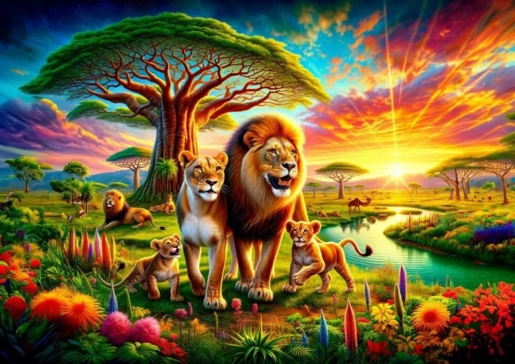 Puzle con motivo de familia de leones, 200 piezas
