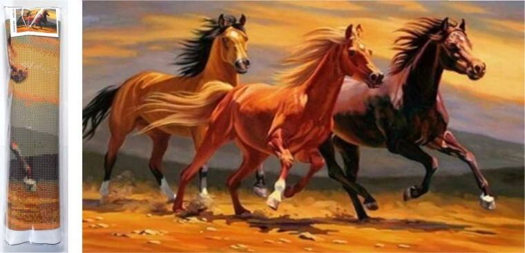 Pintura de diamantes Tres potros 80x40 cm