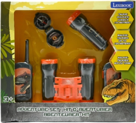 Lexibook set de exploración de dinosaurios con walkie-talkies, prismáticos, linterna y brújula