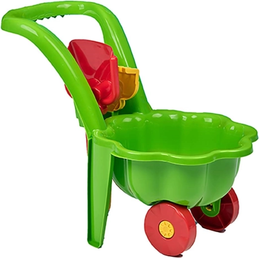 Carretilla de jardín infantil con pala y rastrillo BAYO Sedmikrátka verde