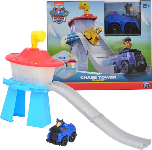Mini torre de Paw Patrol con pista de bajada y vehículo de Chase