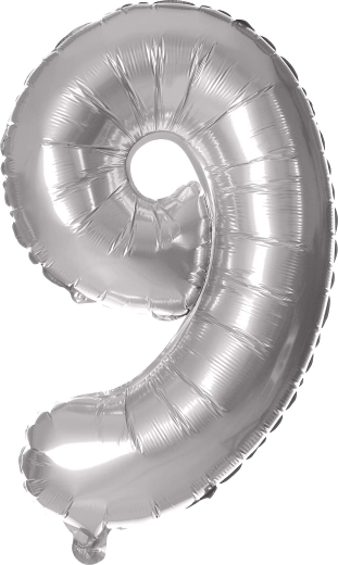 Globo de foil número 9, 30 cm, plateado