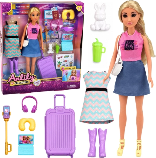 Anlily viajera – muñeca de moda con maleta y accesorios de viaje 30 cm