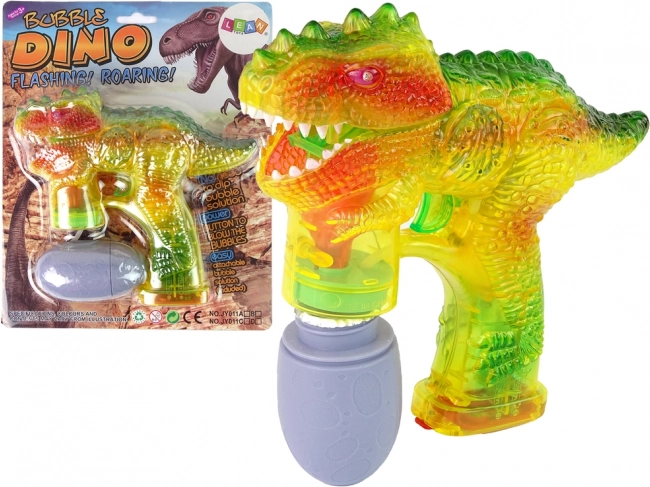 Pistola de burbujas infantil dinosaurio con solución en forma de huevito