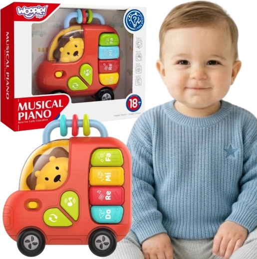 Woopie baby autobús interactivo con piano con león con sonidos y luces