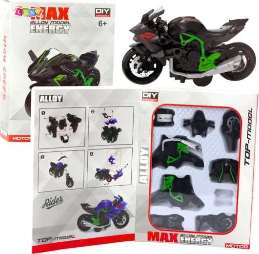 Motocicleta DIY metálica 1:14 verde‑negra