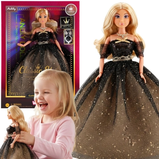 Muñeca Woopie Royal Lily con vestido negro y dorado de 30 cm