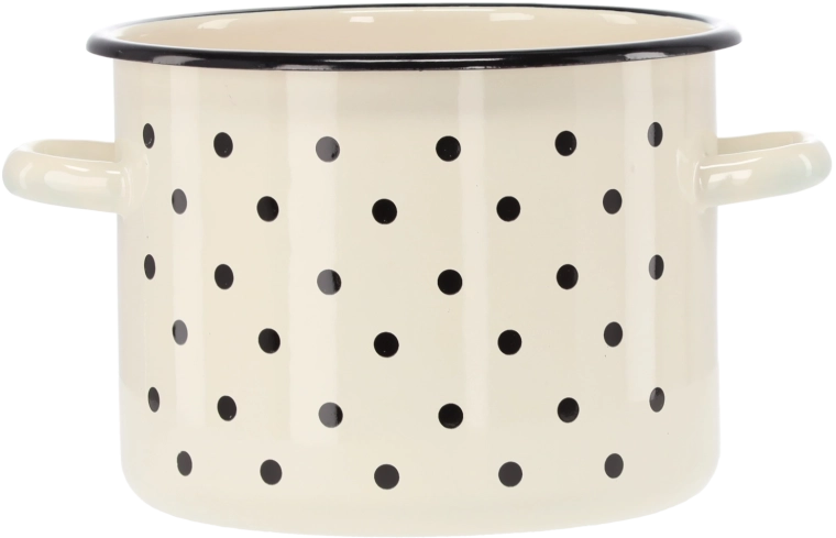Olla esmaltada 4,5 l, 20 cm, blanca con lunares